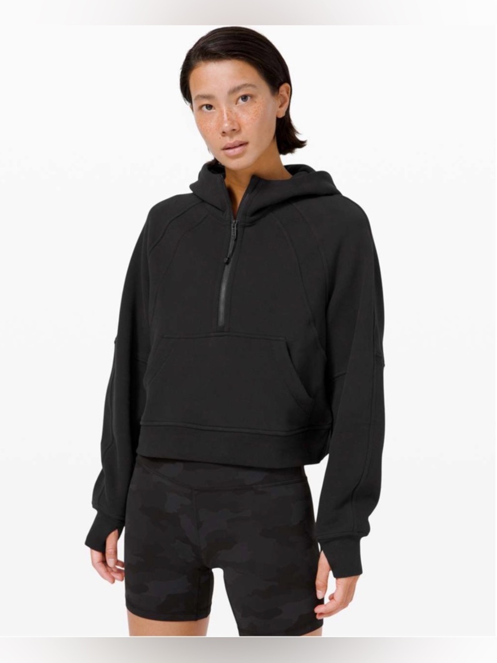 Lululemon Oversized Cropped Scuba 1/2 Zip Hoodie Black Size Medium/Large - Picture 9 of 9